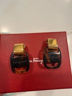 Ferragamo Gold and Tortoiseshell Clip-On Earrings